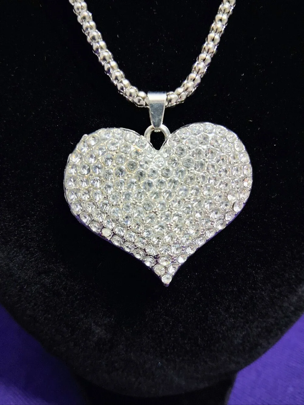 Sparkleheart Necklace Rhinestone Heart With Silvertone Chain
